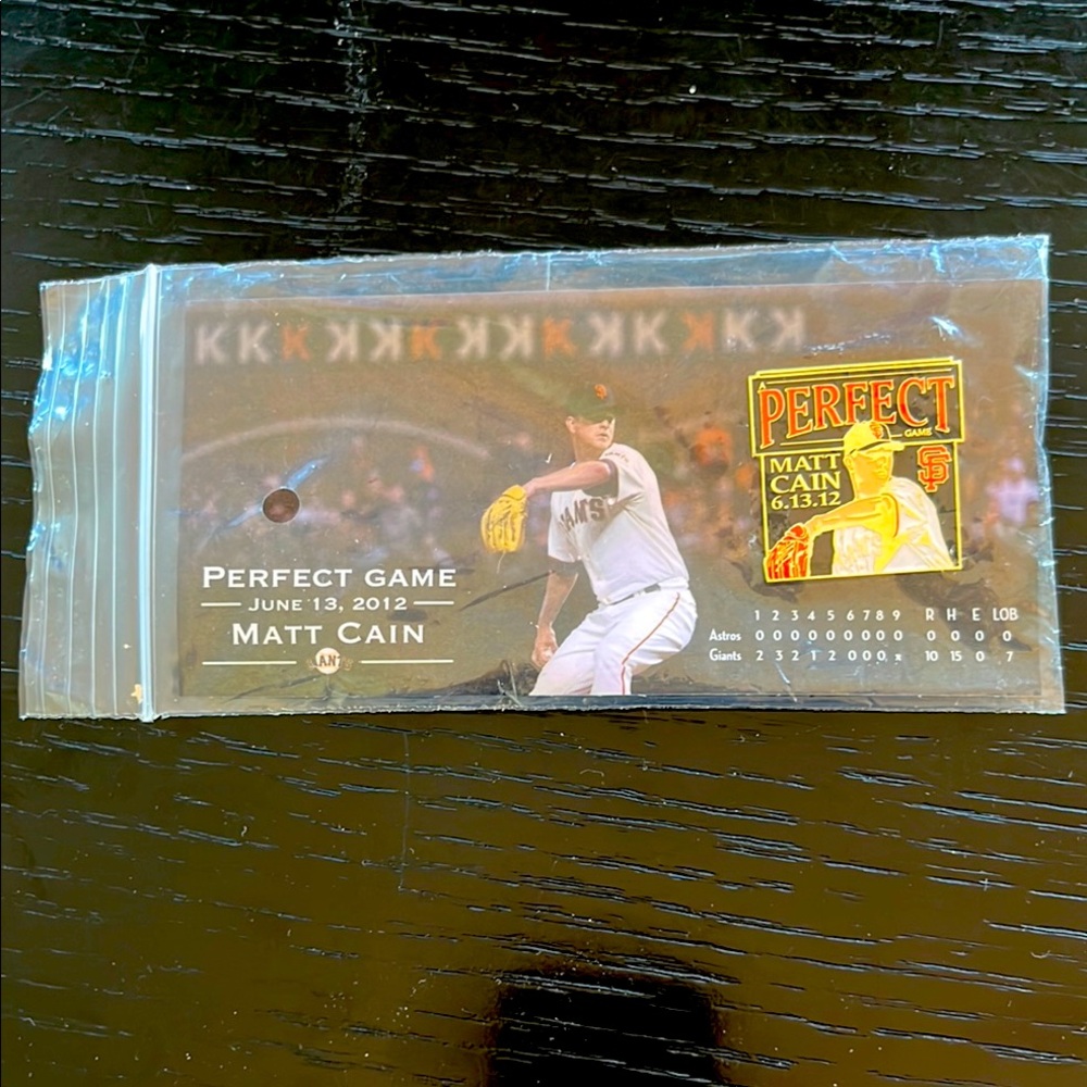 San Francisco Giants MATT CAIN Perfect Game June 13 2012 MLB Collectors Pin NEW